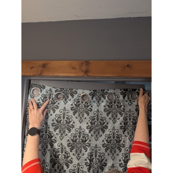 Curtains 84x37 Blue With Black Pattern 2 Pack Transparent - Picture 3 of 9